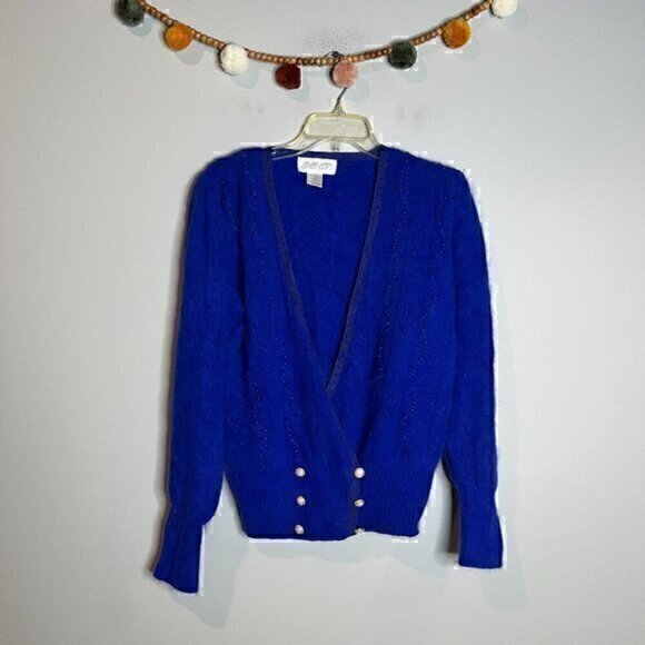 Vintage lamb's wool rabbit hair blend royal blue button cardigan - Picture 1 of 5